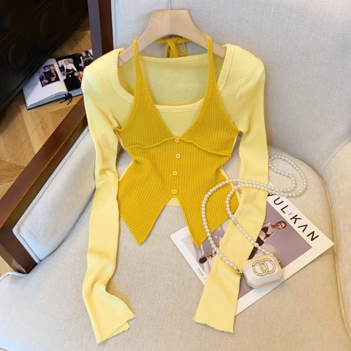 

Sweet Sle Women's Knitted Sweater with Belt at Ne And Asymmetrical Slit for Autumn And Winter White Enhancing Long Sve...