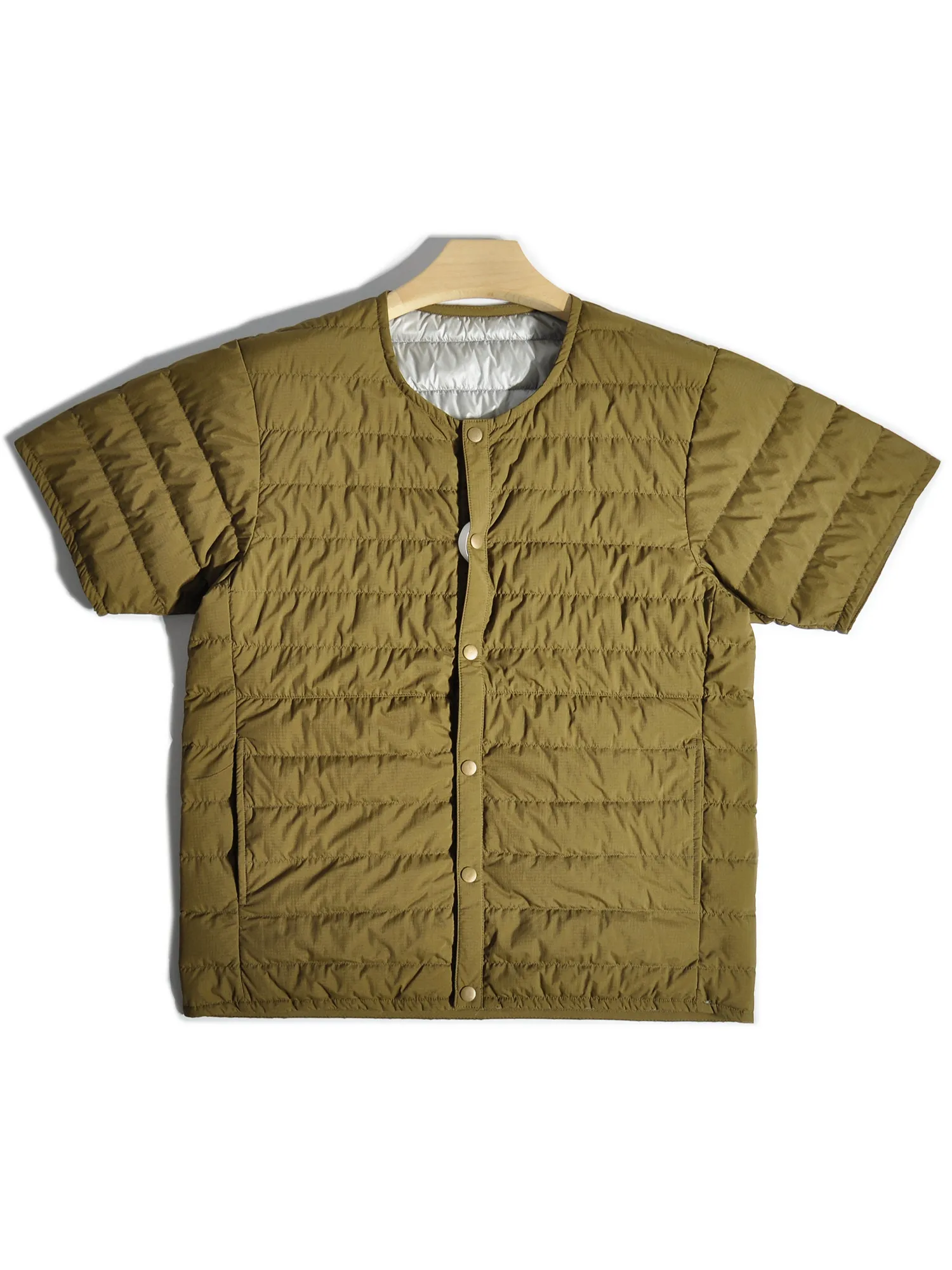 

Japanese Retro Outdoor Lightweight White Duck Down Warm Inner Liner Jacket Half Sleeved Collarless Short Sleeved Jacket