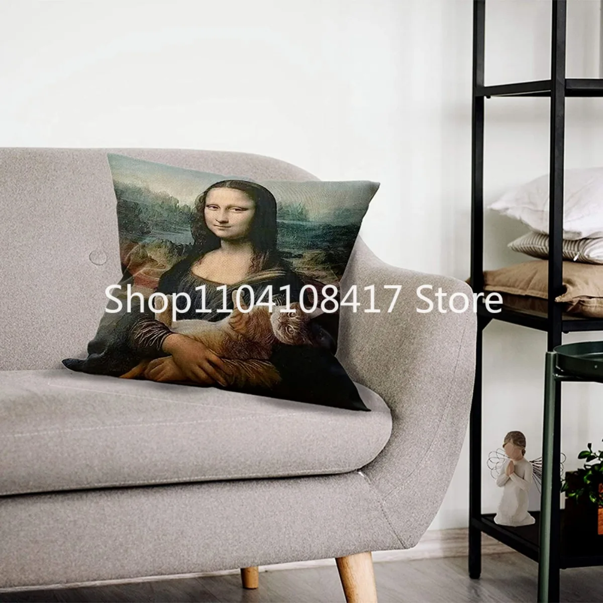 Funny Mona Lisa and Cat Throw Pillow Cover Funny Cat‘s Pillow Case Gifts Cat Lady  Decor for Sofa Couch Bed Chair 18x18Inch