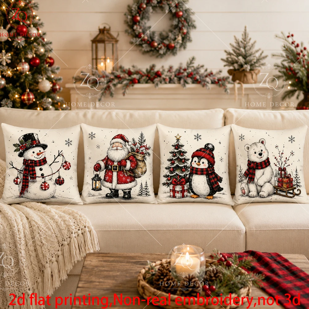 Vintage Nutcracker Angel Cushion Cover Set Of 4 Peach Skin 2D Flat Printed Pillowcase Sofa Living Room Winter Christmas