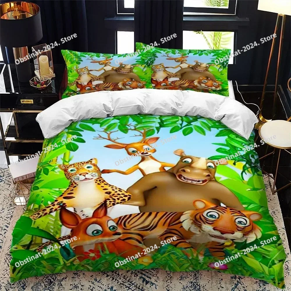 

Cartoon Zoo Animal Bedding Set Duvet Cover Full Queen King Size Pillowcase Bed Printed Bed Set Aldult Kid Bedroom Single Twin