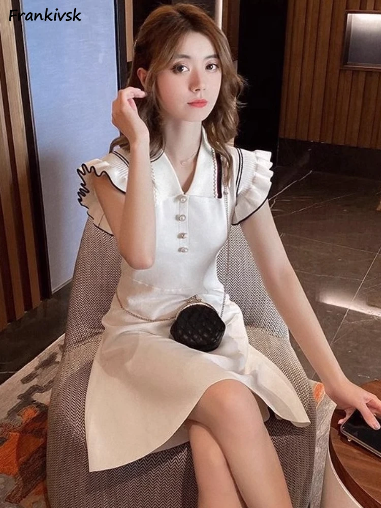 Women Dresses Vintage Leisure Sweet Girls College Students Summer Striped Button Panelled Korean Style Fashion Streetwear Slim