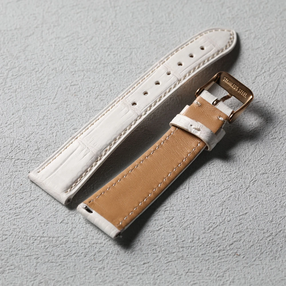 Handmade Himalayan White Crocodile Leather Strap 20MM*16MM Gray White Quick Release Men Watchband High-End Leather Bracelet