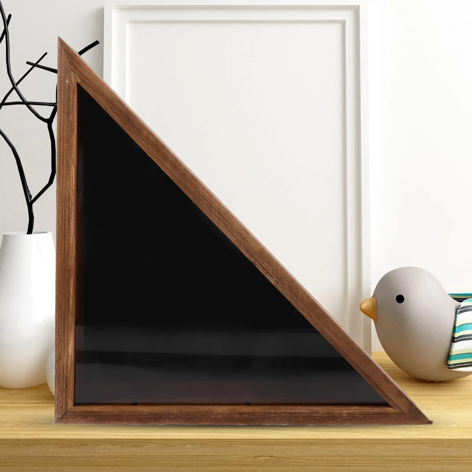 Wood Flag Storage Box Triangular Design Flag Display Case Protective Cover Rustic Wall Decor for Living Room Bedroom