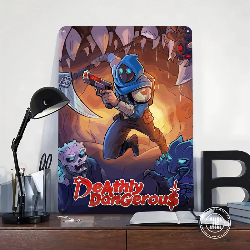 Deathly Dangerous Game Cover Art Printed Poster Customized Wall Art Retro Vintage Metal Tin Signs for Gamer Decoration Home Arts