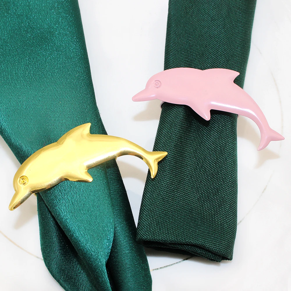 

20Pcs Cute Dolphin Napkin Rings Ocean Animal Napkin Holder Metal Serviette Buckle for Holidays Beach Wedding Party Table Decor