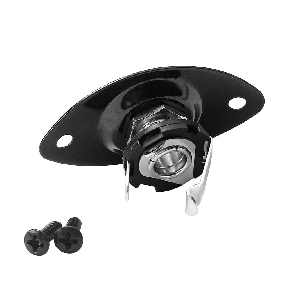 

1 Black Guitar Pickup Jack Socket Indented Oval Plate Copper Iron Plug Output Input Electric Guitar Bass Pick Up Jacks