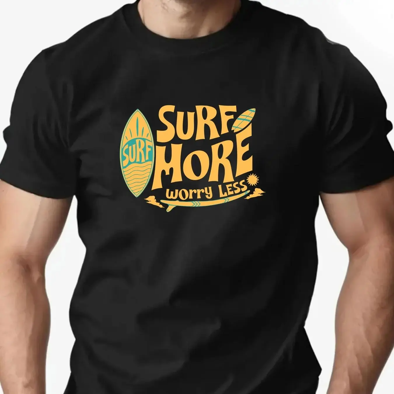 

Men t-shirt 100% Cotton Surf Pattern Print Round Neck Breathable Streetwear Oversized Tee Casual Fashion High quality Clothing