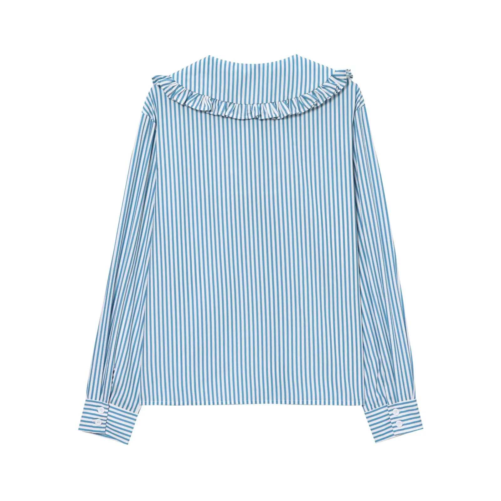 Faionable rayé irt poupée col femmes Sle printemps nouveau JNLEAOG décontracté ample Polyester fibre longue Sve v-ne bouton