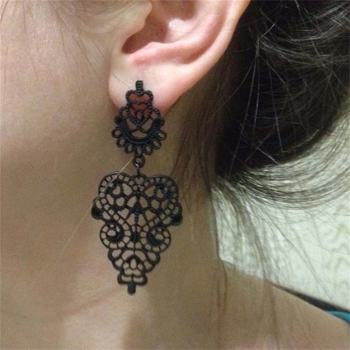 Vintage Punk Schwarz Farbe Blume Tropfen Ohrringe Für Frauen Übertrieben Gothic Geometrische Schmetterling Herz Flügel Ohrring Partei Schmuck – Detail 8