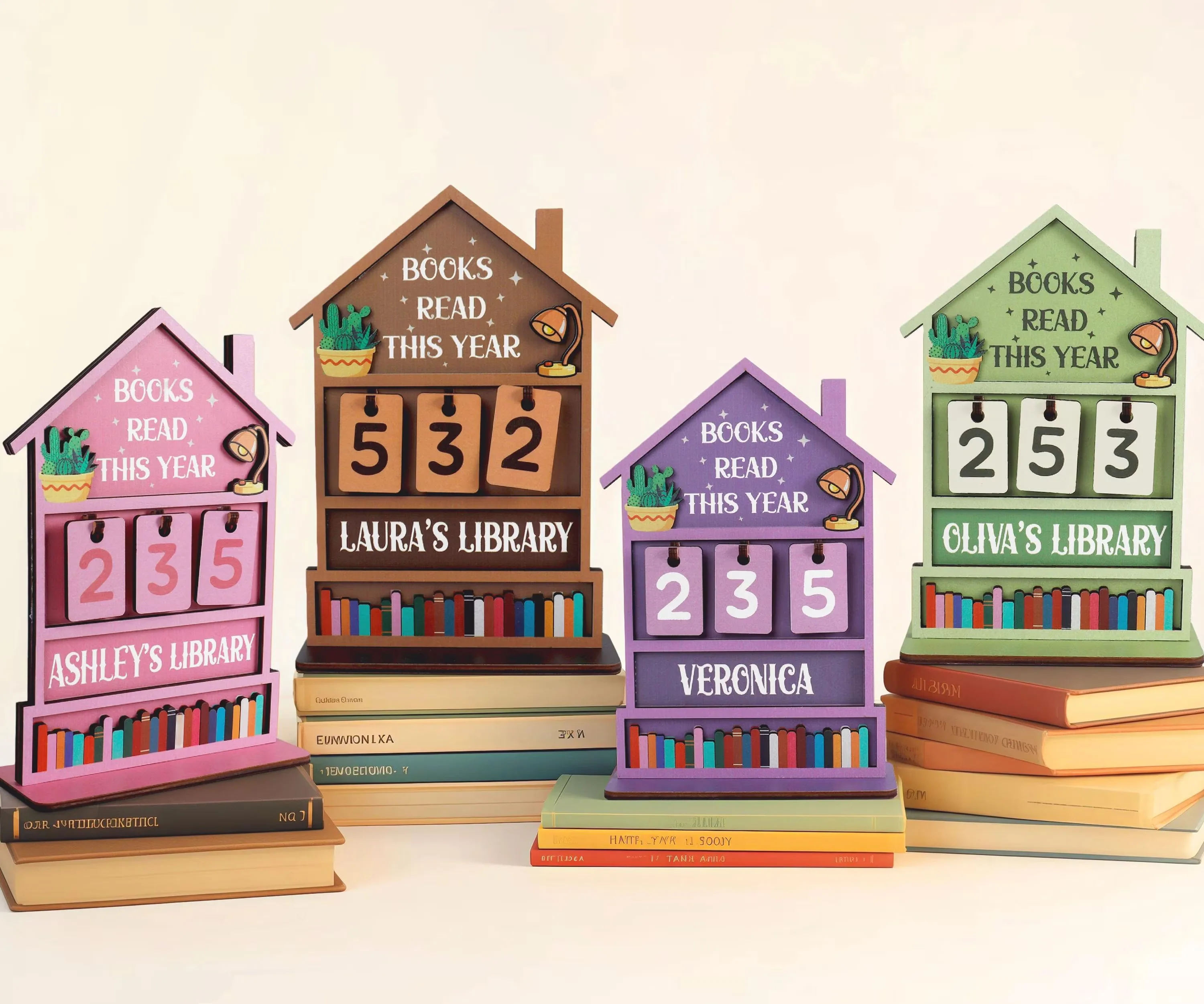 

Custom Name Wooden Book Read Counter Reading Challenge Tracker Bookshelf Decoration Christmas Gift for Bookworm Book Lovers