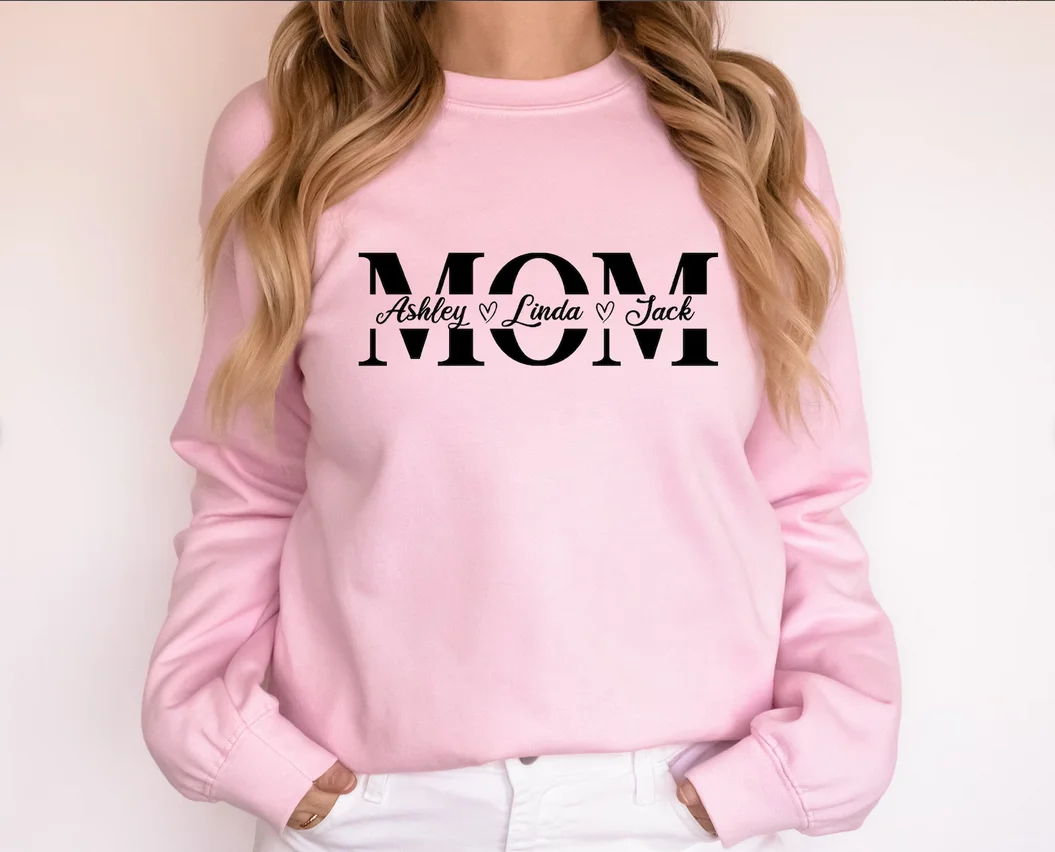 Mother's Day Gift Sweatshirt, Mom split name frame Sweatshirt, Custom Mom Sweatshirt, With Kids Names, Personalized Name Sweater