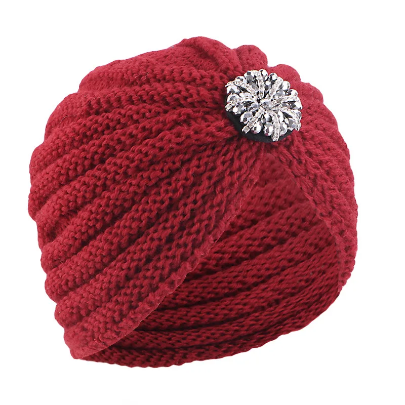 Women Bohemian Style Warm Winter Autumn Knitted Cap Fashion Boho Soft Hair Accessories Turban Solid Color Female Muslim Hat