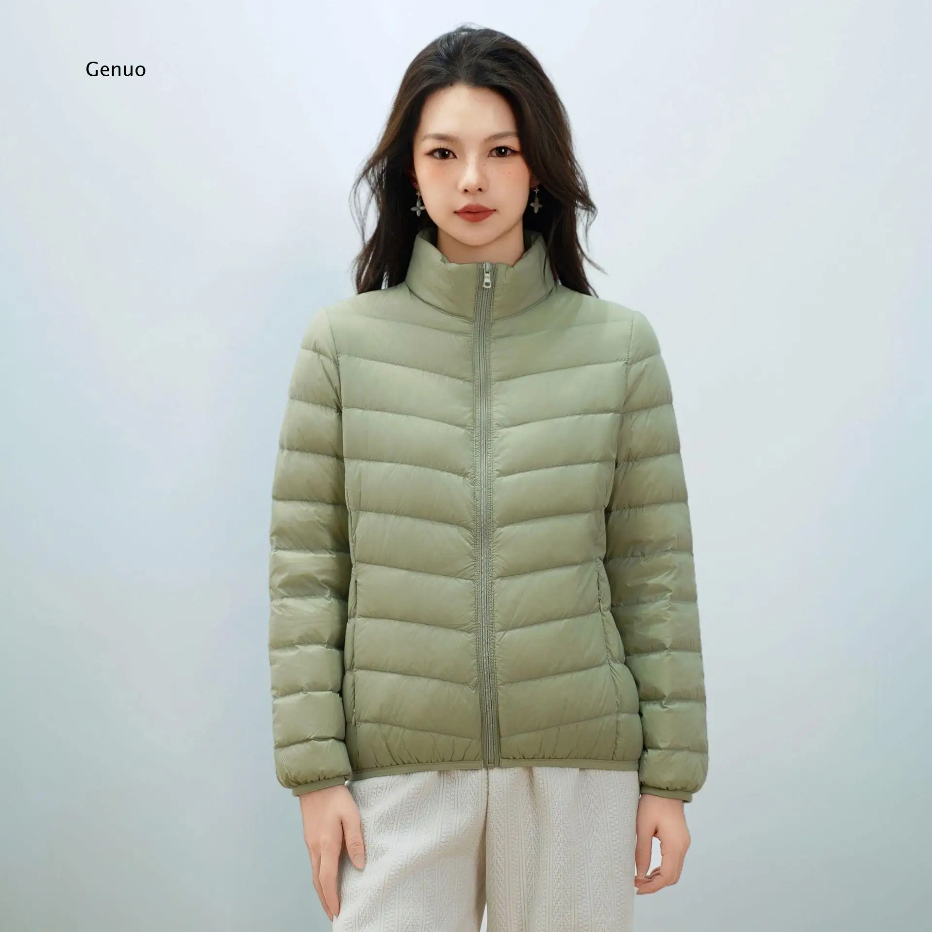 2026 Women Lightweight Packable Down Jacket Stand Collar Solid Color Slim Fit Winter Warm Coat Trendy Outerwear