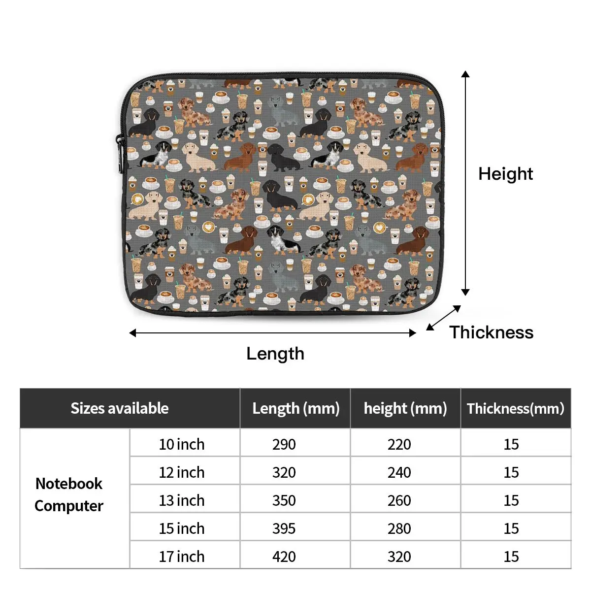 Dachshund Dogs Coffee Notebook Laptop Bag Case Pouch 10 12 13 15 17 Inch For Macbook Air Pro Tablet Shockproof Case Bag