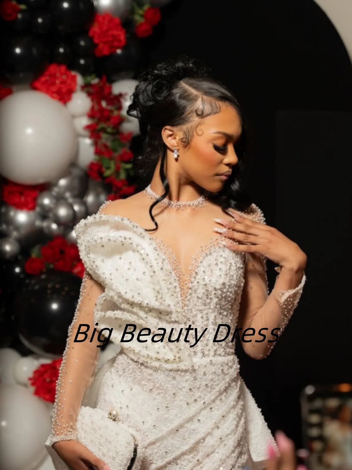 

TIANTIAN Customized Luxury Elegant Mermaid Pearl Beaded Decoration Mop Skirt Wedding Dress Party Dressفساتين سهرة