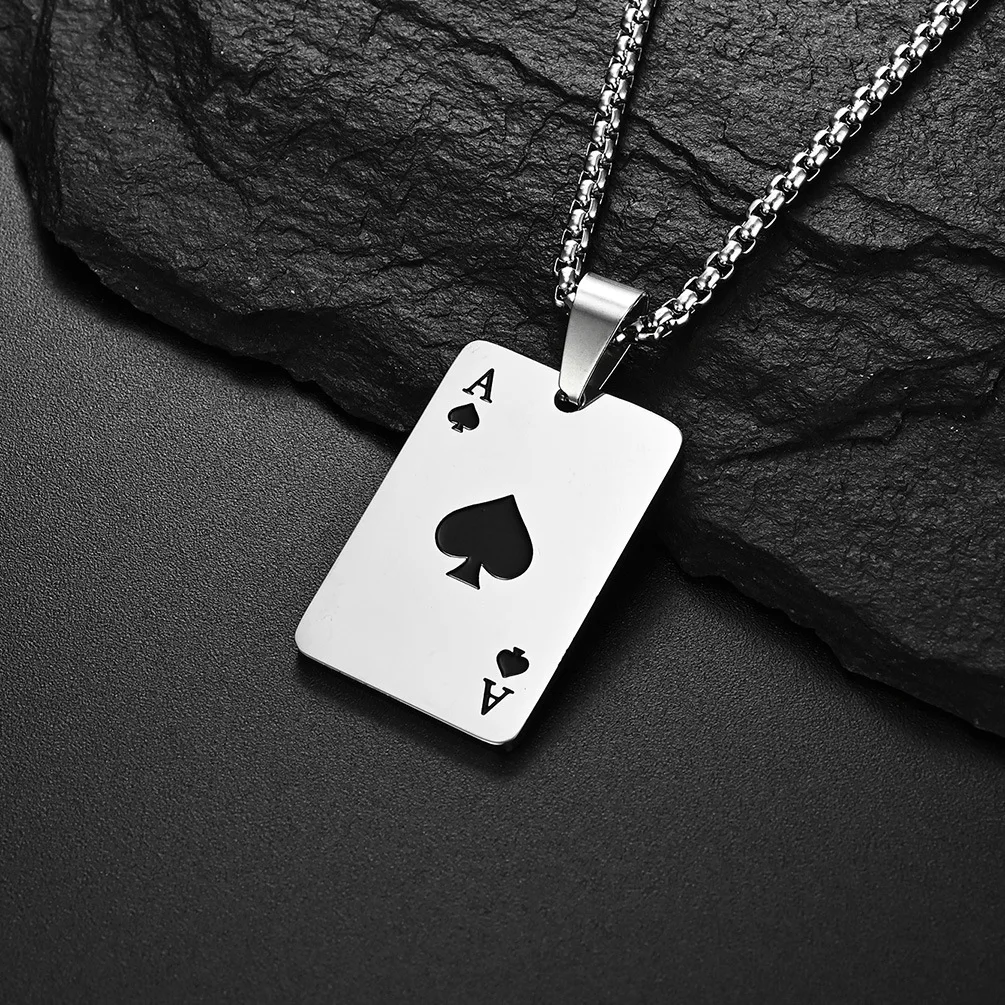 HNSP Stainless Steel Poker A Pendant 60CM Chain Necklace For Men Jewelry Accessories