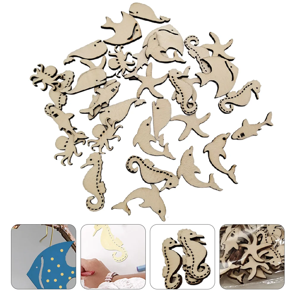 50 Pcs Paper Cut Marine Ocean Animals Ornaments Wood Chips Child Whale Craft Shapes Cutout Ornament