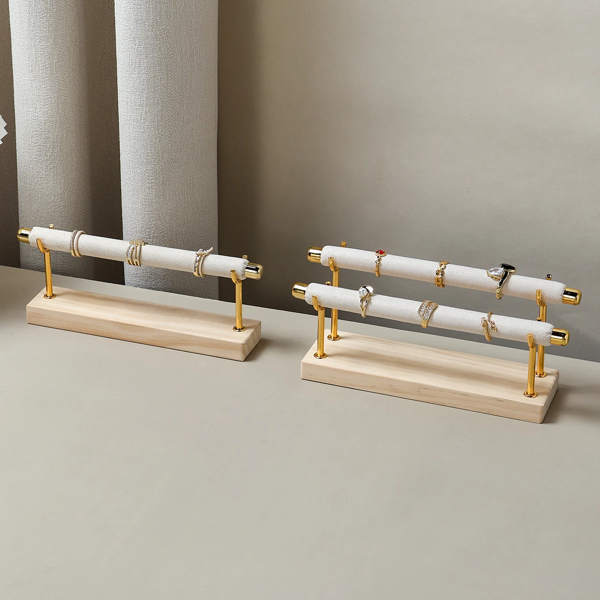 Solid wood base ring display rack Sponge stick ring holder Multi layer ring storage and organization rack Removable metal rack