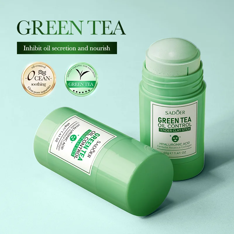 SADOER Green Tea & Rose Clay Mask Stick Deep Facial Cleansing Mud Mask, Moisturizing, Purify Pores, Reduce Look of Blackheads