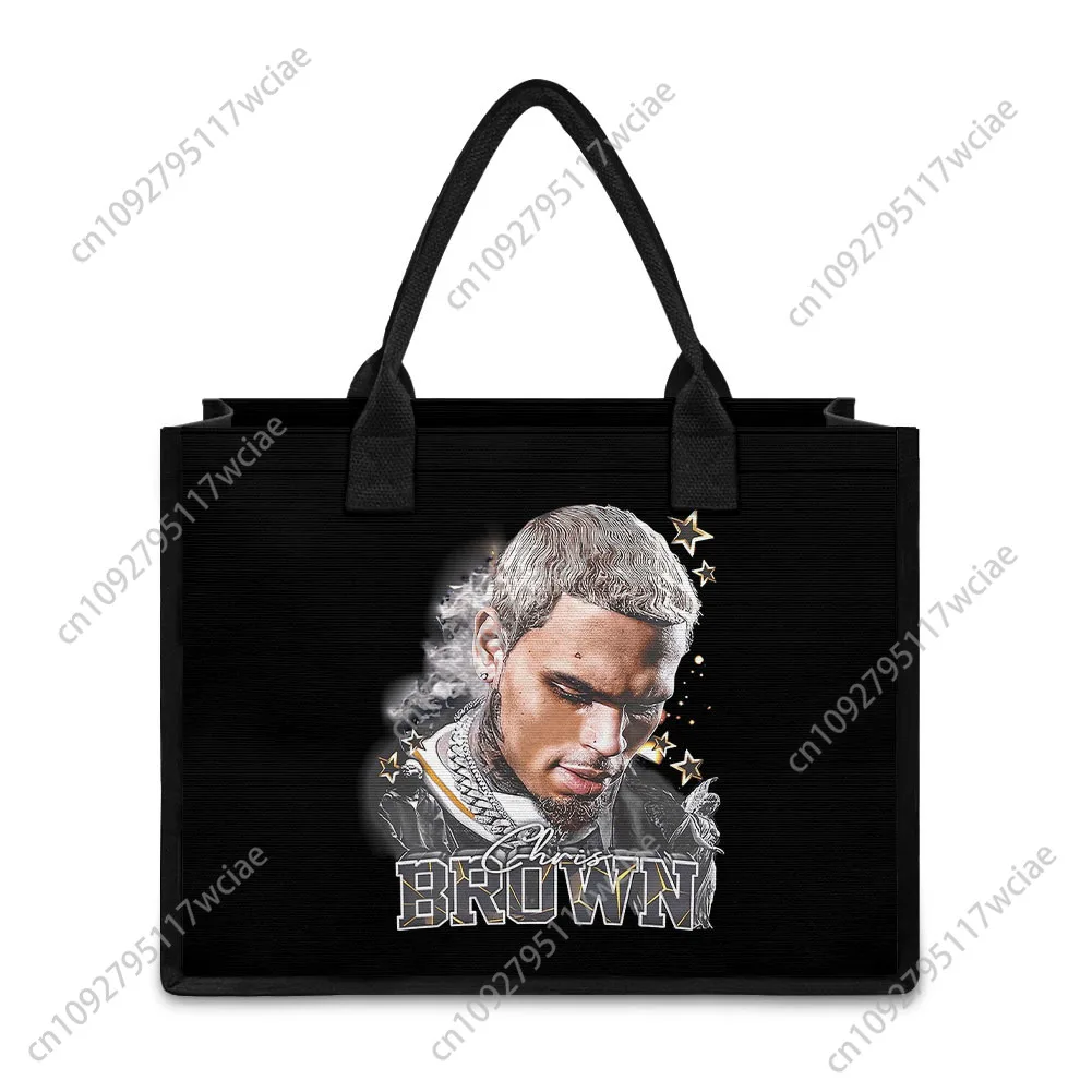 

Chris Brown Hip hop Rap Rock Singer Custom Handbag Womens Canvas Bag Personalized Tote Bag Shoulder Bag Travel Party Beach Gift