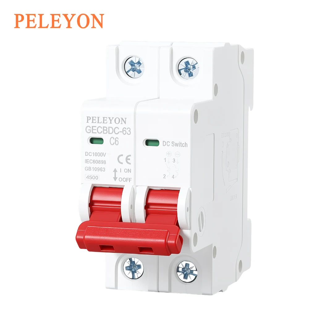 MCB 1P 2P Solar Mini Circuit Breaker Overload Protection Switch 10A/15A/20A/25A/32A/40A/50A/63A  DC1000V Photovoltaic PV