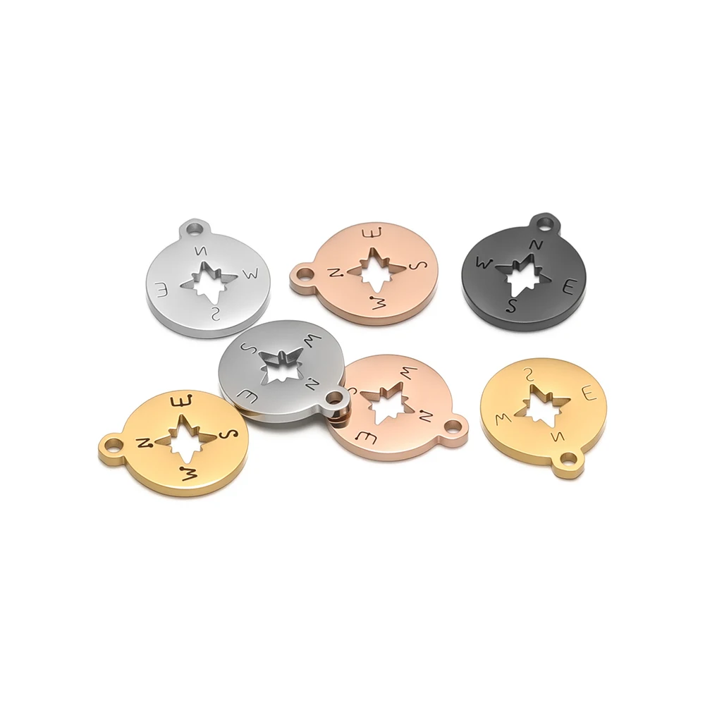 5 قطعة مقاوم للماء الفولاذ المقاوم للصدأ الجوف البوصلة سحر المعلقات المستديرة DIY بها بنفسك مجوهرات الأزياء صنع قلادة القرط الملحقات