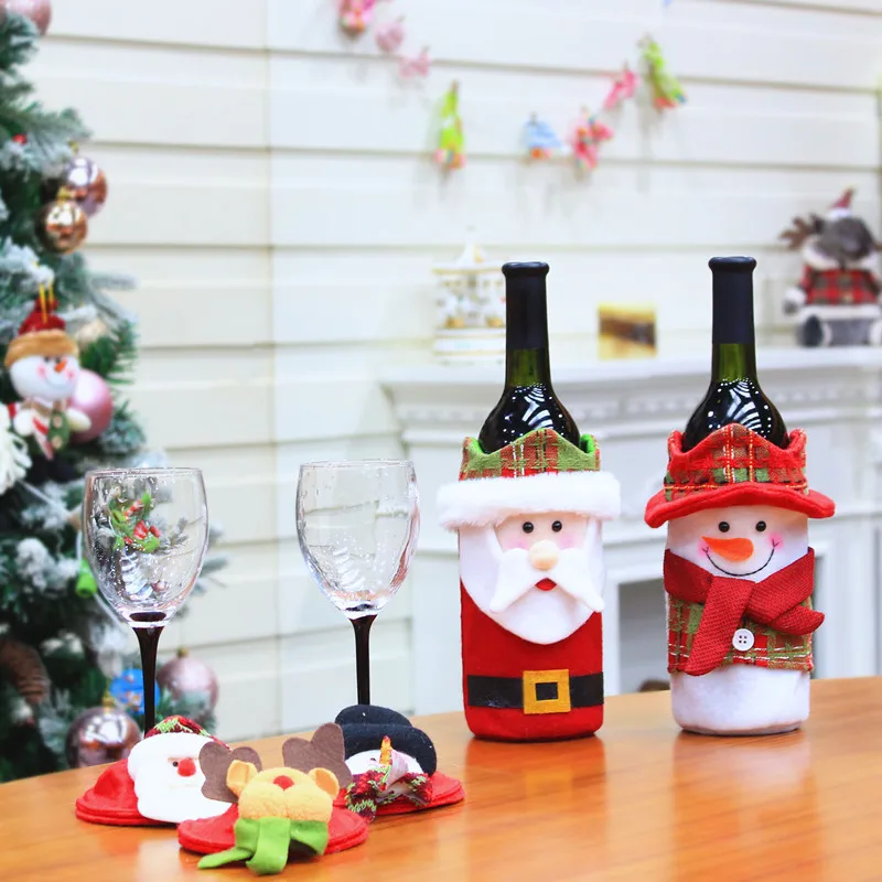 Creative Christmas Dining Table Coaster Wine Bottles And Glasses Decoration Sets Christmas Restaurant Hotel Household Products