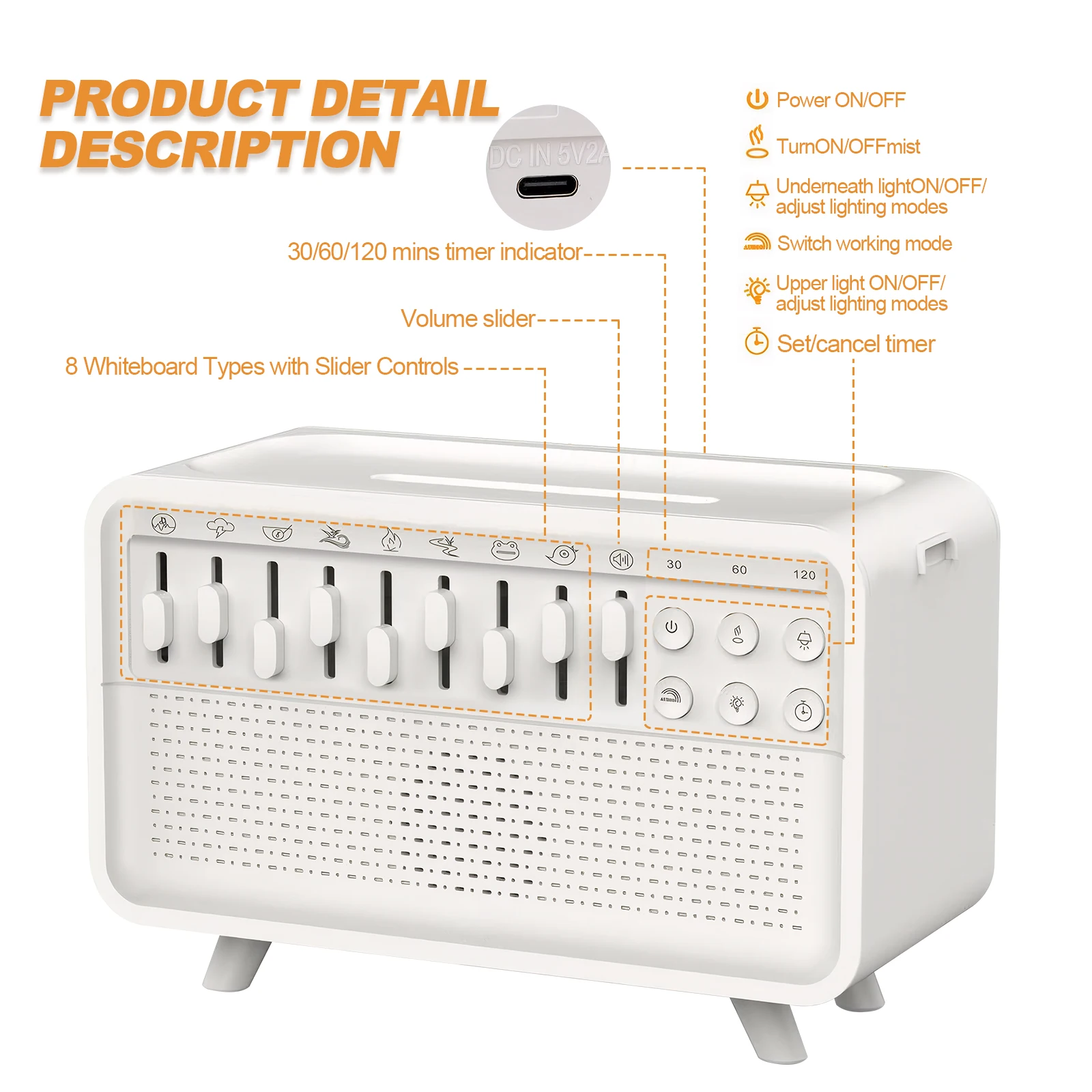 Machine sonore de sommeil LED avec 8 sons naturels, huiles essentielles, humidificateur, minuterie, diffuseur d'arôme, veilleuse pour la maison, cadeau créatif