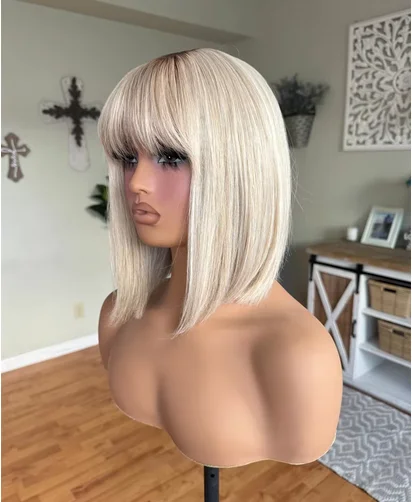 Perruque Bob Lace Front Wig synthétique sans colle, perruques Bob Lace Wig, blond platine avec reflets miel, perruques courtes pour femmes, cheveux naturels, 12 ", 14"