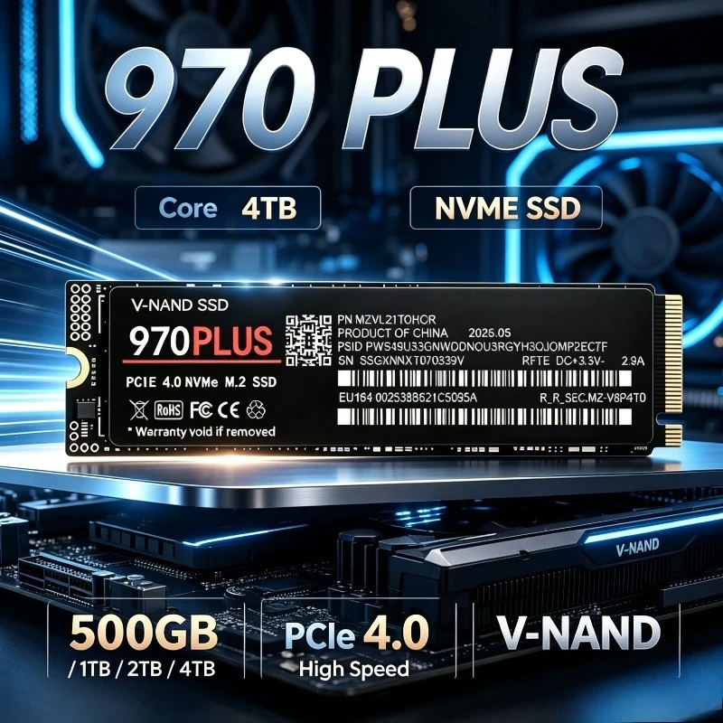 High-Speed 970 PLUS NVMe M.2 SSD, 7300MB/s PCIe4.0 X4 TLC 3D NAND 2280, 500GB-4TB Gaming Solid-State-Festplatte für PS5, Desktop & Laptop