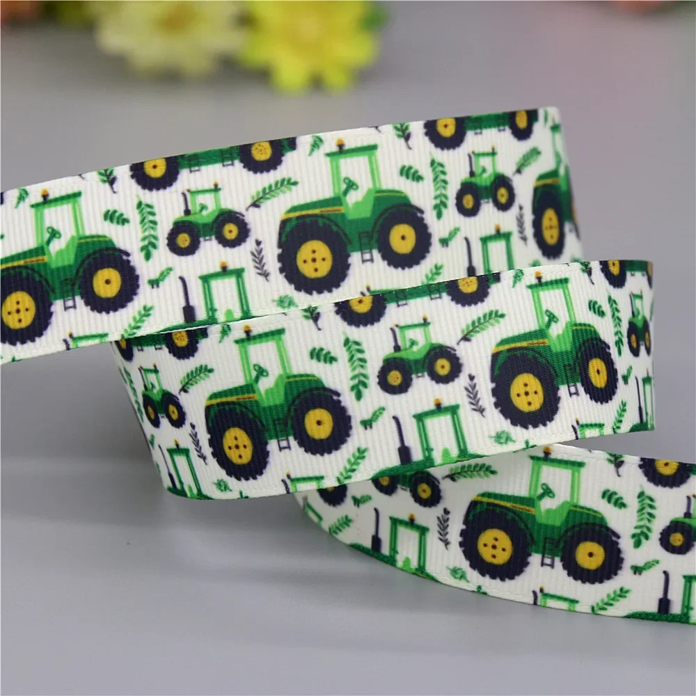 DUWES 50yards Tractor Printed Grosgrain Ribbon Accessories Headwear Decoration Collar DIY Sewing Craft D2449