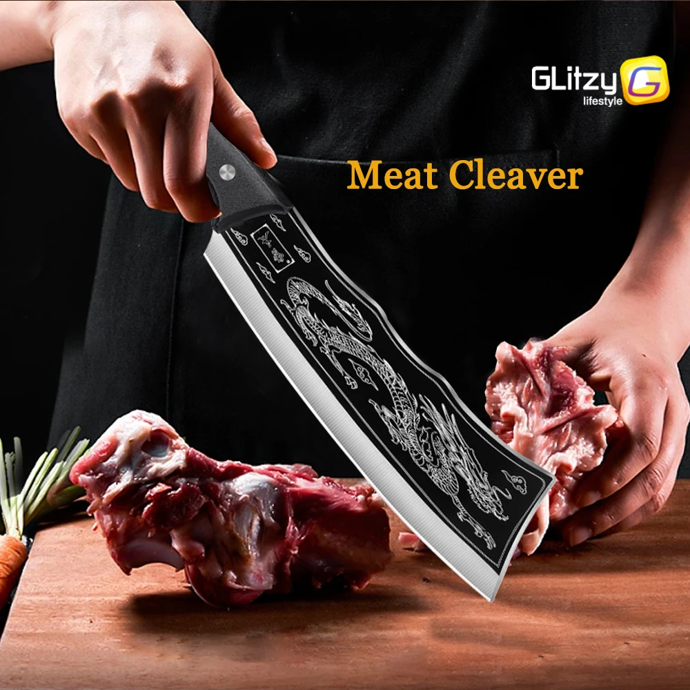 ساطور لحم مصنوع يدويًا من الفولاذ المقاوم للصدأ ، سكين مطبخ شديد التحمل ، سكين تقطيع جزارة ، سكين تقطيع مزورة للأسماك