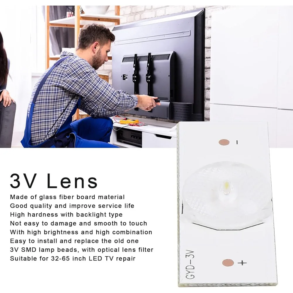50 قطعة من مصابيح LED، عدسة 3 فولت SMD LED، حبات مصباح اللوحة مع عدسة من الألياف الزجاجية لإصلاح تلفزيون LED مقاس 32-65 بوصة وأضواء الشريط