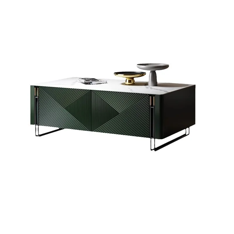 

Italian light luxury coffee table combination modern simple living room home creative dark green villa rock slab coffee table