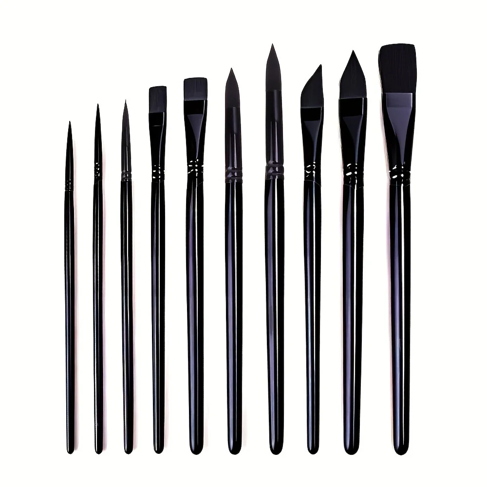 10 Pack Nylon Art Paint Brushes Set, Durable Bristles for Acrylic, Watercolor, Oil, Gouache, Canvas Drawing Art Supplies