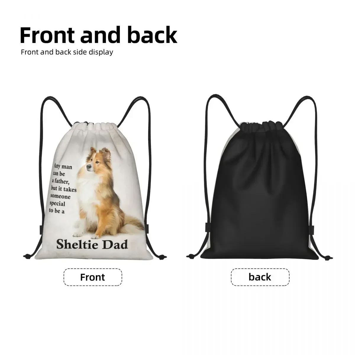 Cute Dog Pet Sweet Sheltie Dad Drawstring Backpack Bags Lightweight Shetland Sheepdog Gym Sports Sackpack Sacks for Traveling