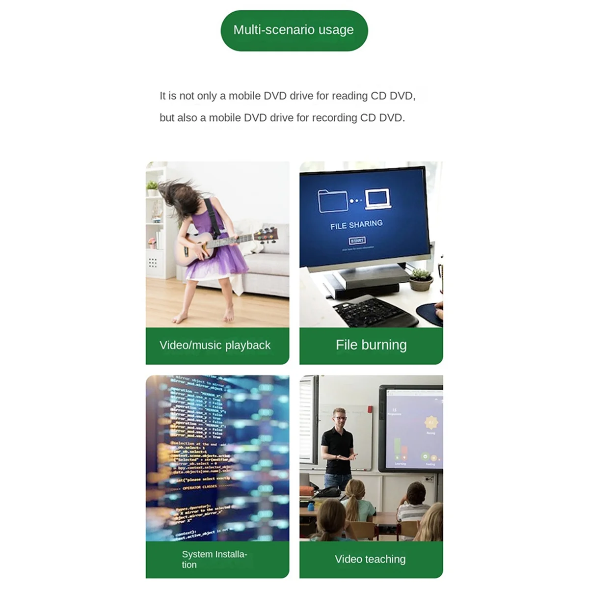 New External CD/DVD Drive Portable CD DVD +/-RW Drive Optical Drive Player Reader USB 3.0 & Type-C for Win 11 10 8 7