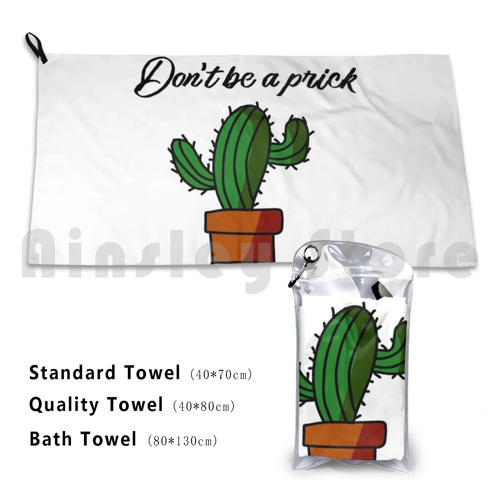 Don't Be A Prick Cactus Joke Custom Towel Bath Towel Prick Cactus Green Brown Text Joke Funny Plants Plant