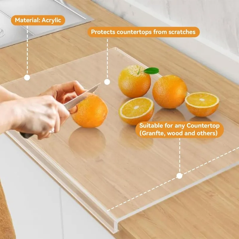 Acrylic Cutting Board with Counter Lip, Anti-Slip Perfect for Cutting Bread, Meat, and Vegetables, for Kitchen Countertop Décor