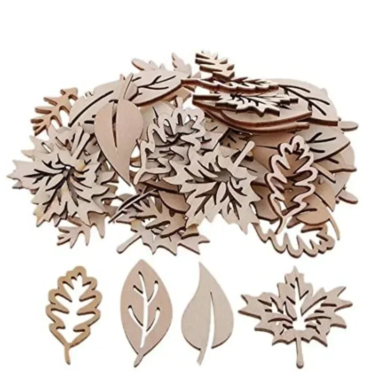 

50pcs Wooden Leaves Shapes Embellishments Ornaments Wooden Pieces Wooden Cutouts for Scrapbooking Card Making Sign Making