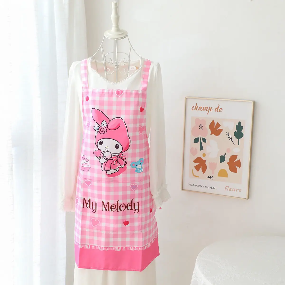 

Sanrios Family Hello Kitty My Melody Kuromi Cinnamoroll Checked Apron Pinafore Kawaii Anime Kitchen Cleaning Hygiene 17 Styles