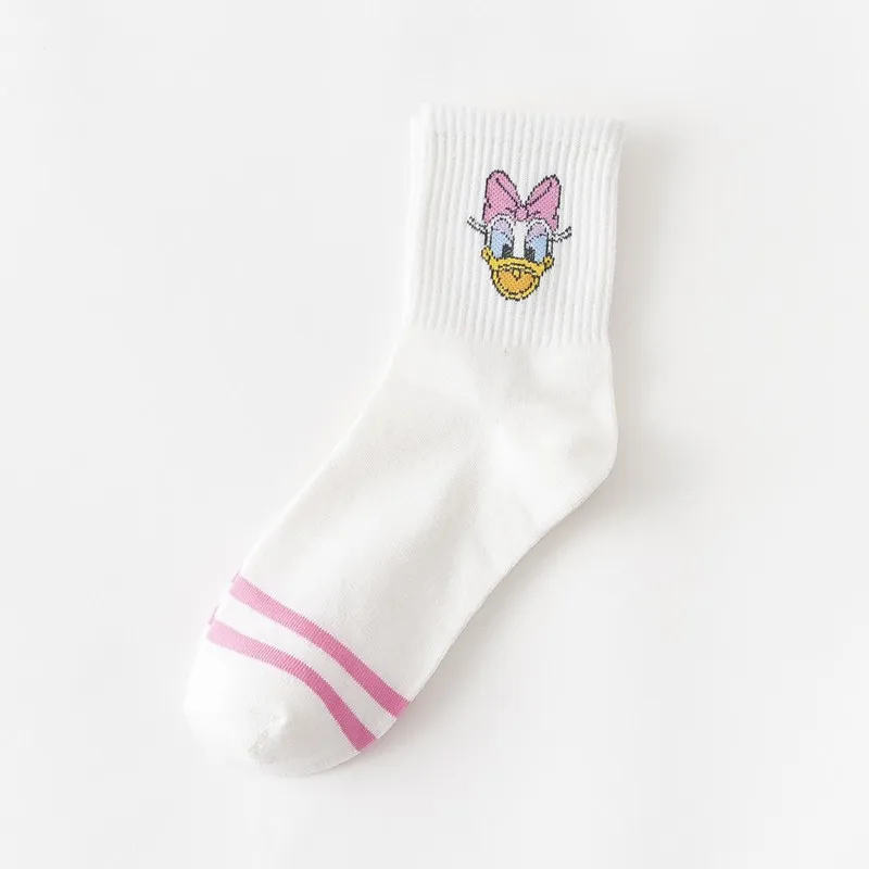 2 Pairs Cotton Women Socks Mickey Winnie Minnie Daisy Donald Piglet Stitch White Socks Happy Funny Kawaii Girl Socks Child Gifts