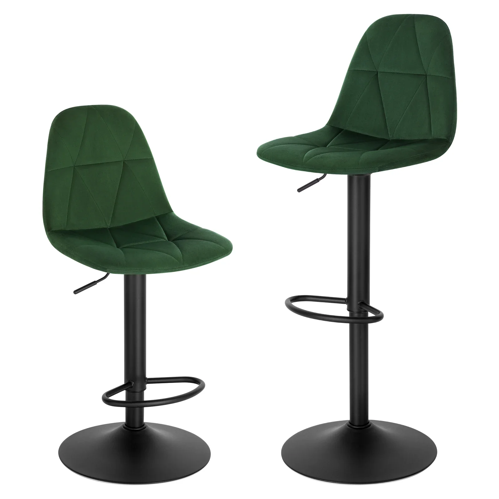 2PCS/SET Velvet Bar Stools with Backrest Height-Adjustable 360° Swivel Counter Bistro Stools Home Kitchen Bar Chair