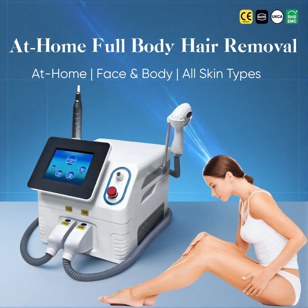 

Диодный лазер для удаления волос 2-в-1: удаление волос и омоложение кожи, 4 длины волн, для всего тела, салонные результаты в домашних условиях