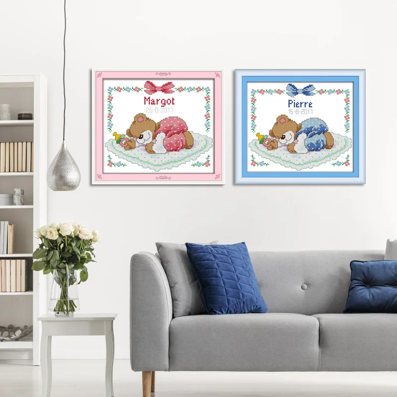 

Joy Sunday Sleeping Baby Bear Pattern Cross Stitch Kits 16/14/11CT DIY DMC Thread Needlework Printed Material Set DIY Art Gift