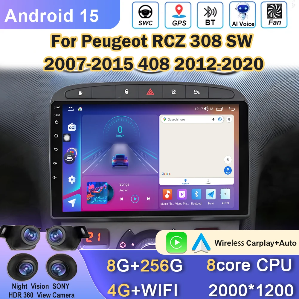 

Android 15 Car Radio For Peugeot RCZ 308 SW 2007-2015 408 2012-2020 2DIN Multimedia Navigation GPS Carplay Auto Head Unit WIFI