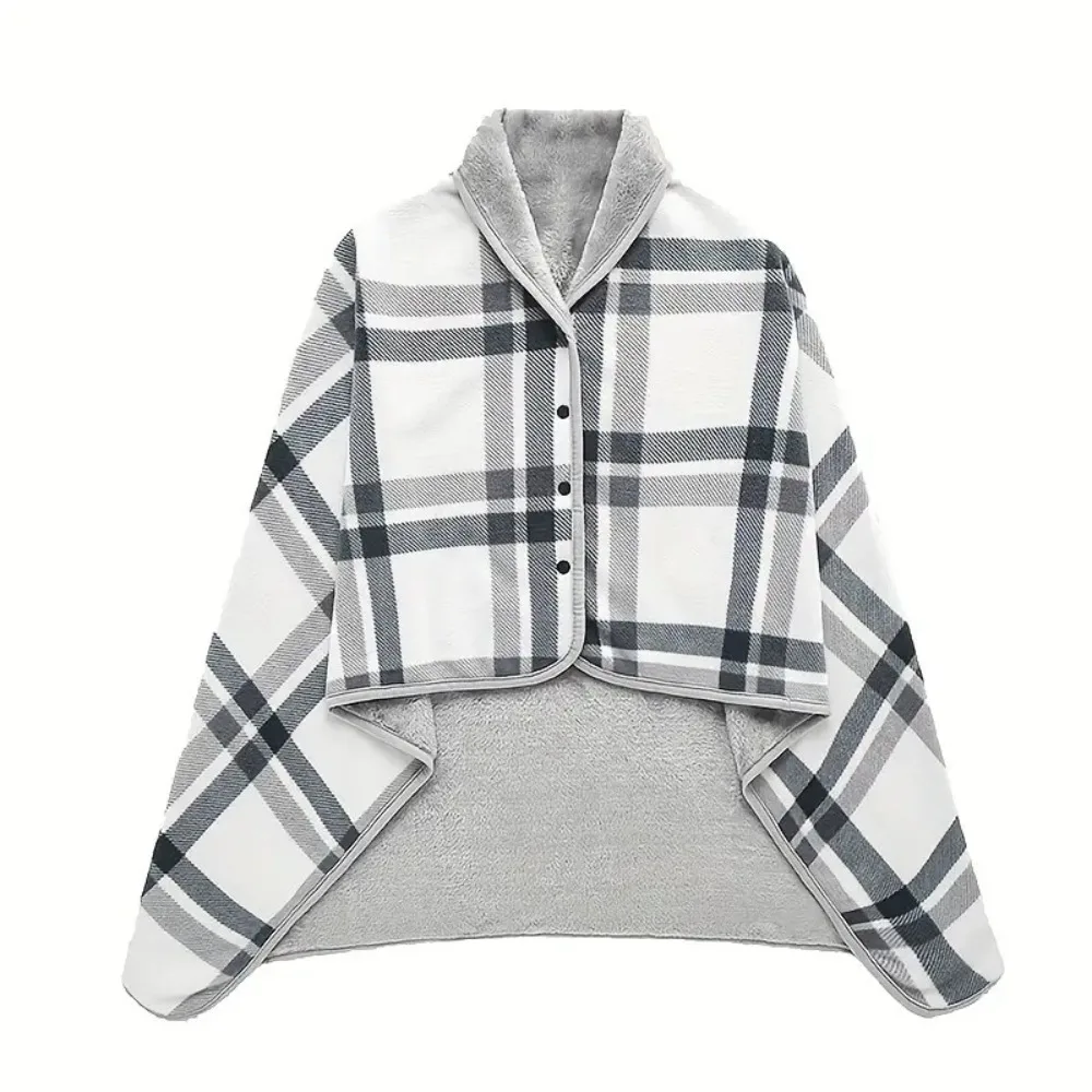 

Casual Plaid Blanket Wearable Blanket Soft Warm Home Shawl Thicken Polyester Flannel Blanket Winter