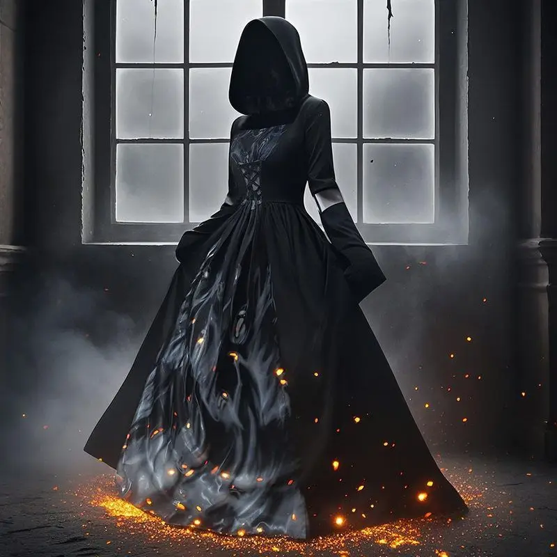 

Новинка 2023 года, Хэллоуин, ведьма Доктор с капюшоном, скелет ведьмы, волшебник, косплей, сценический костюм, женский традиционный этнический костюм...