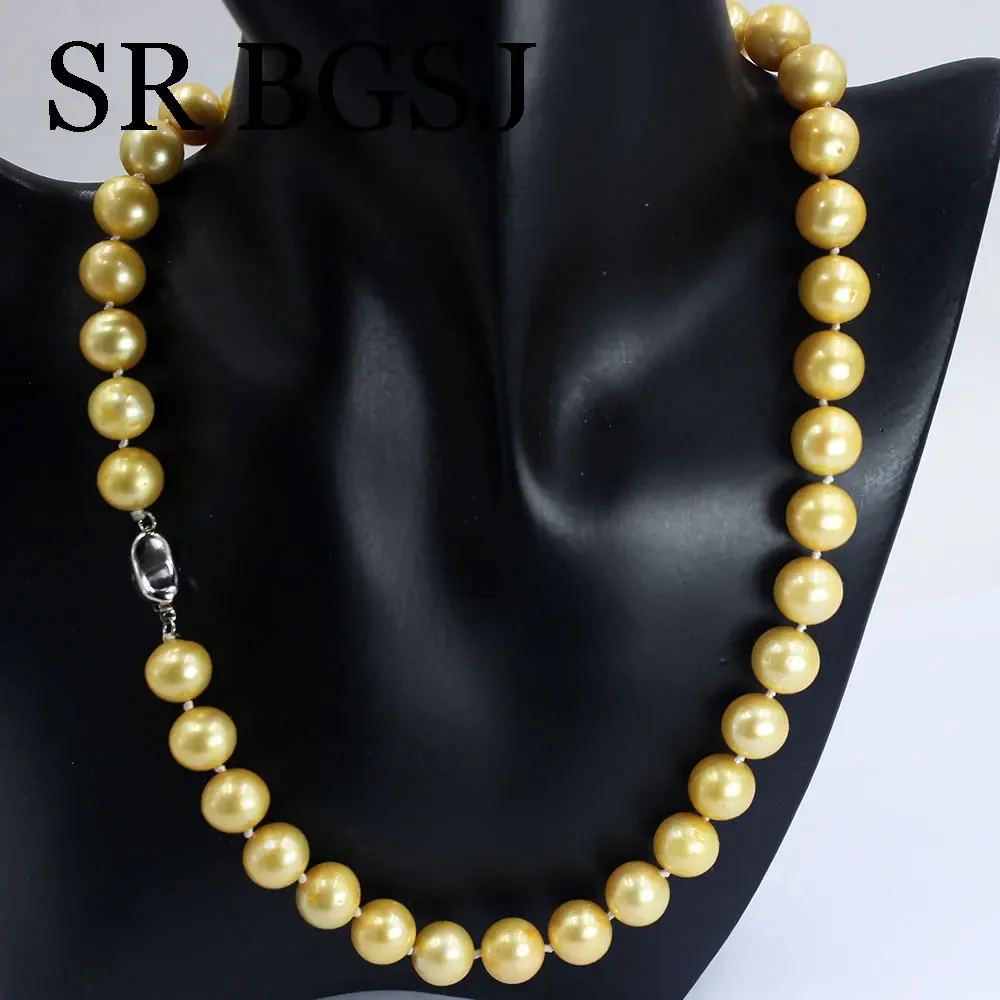 11-12mm 17inch AAA High Quality Yellow Genuine Natural Freshwater Pearl Jewelry Short Chokers Necklace